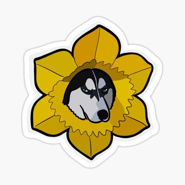 Husky in Yellow Flower vinyl sticker — Dogs